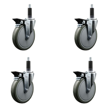 Service Caster 6'' Gray Poly Swivel 1'' Expanding Stem Caster Set with Brake, 4PK SCC-EX20S614-PPUB-PLB-1-4